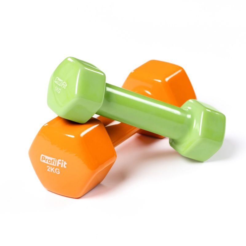 Гантель в виниловой оболочке, шестигранник PROFI-FIT 2 кг, оранжевая