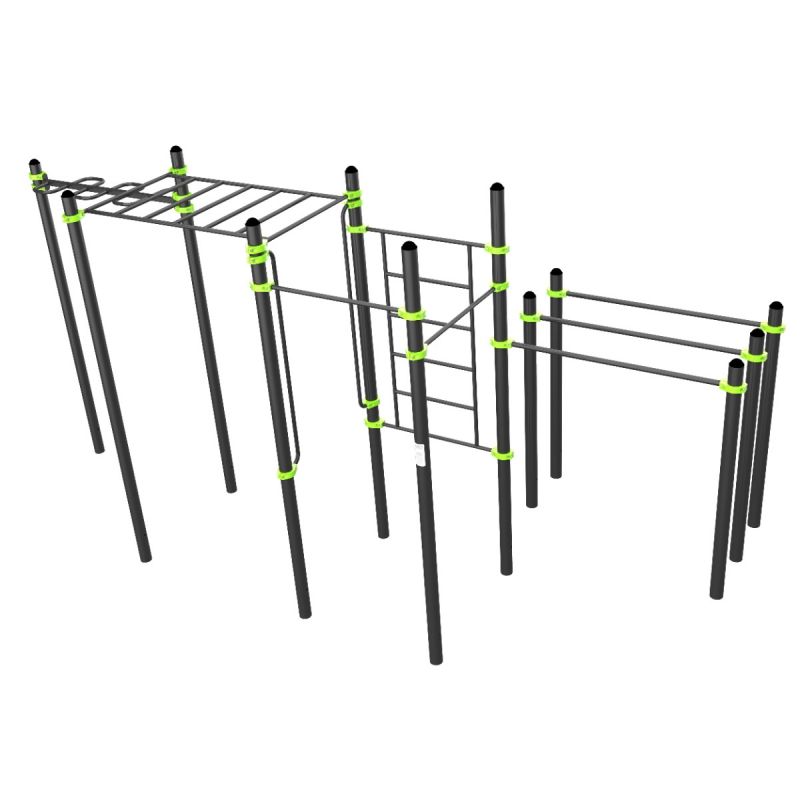 W329 Воркаут (рукоход змеевик и клас., швед стенка, 2 перекладины, брусья двойные) ZAVODSPORTA
